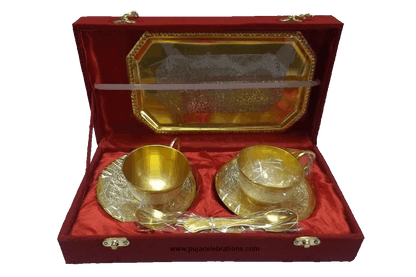 Gold Silver Tray with Cup Saucer