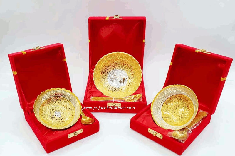 Gold Silver Plated Bowl Set 5 inches , Indian Wedding Return Gifts for Guests