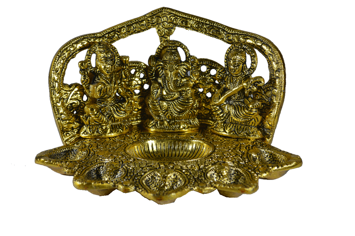 Lakshmi Saraswathi Ganesha 5 Diyas Gold