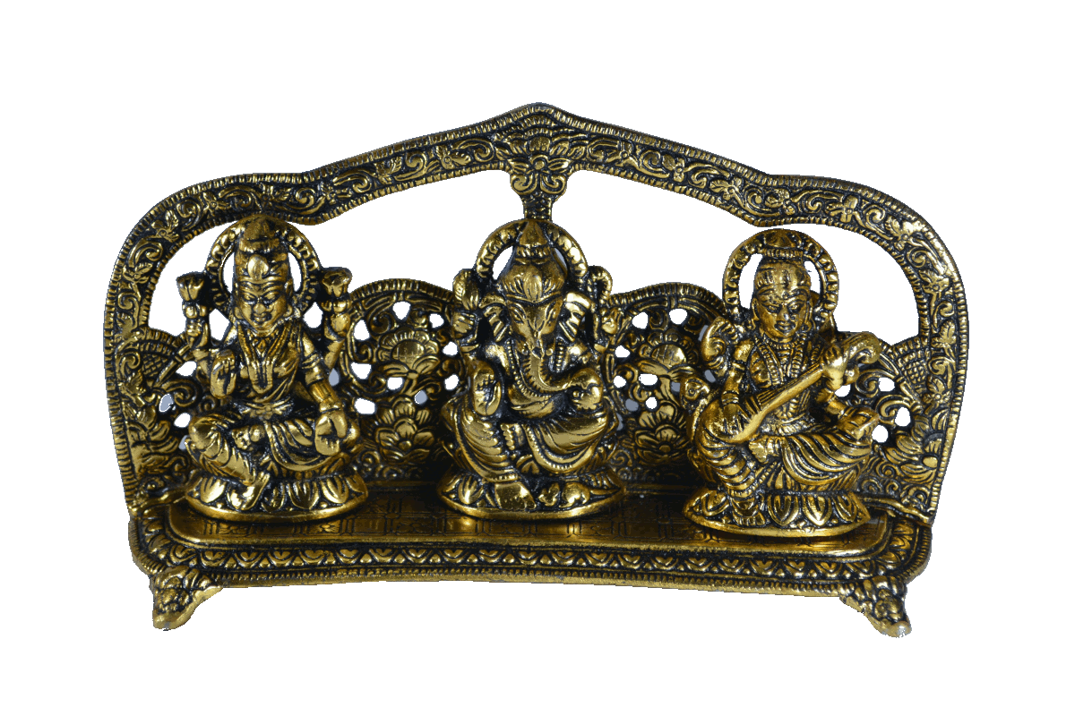 Lakshmi Saraswathi Ganesha Gold with Arch