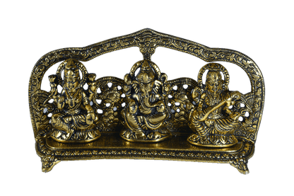 Lakshmi Saraswathi Ganesha Gold with Arch