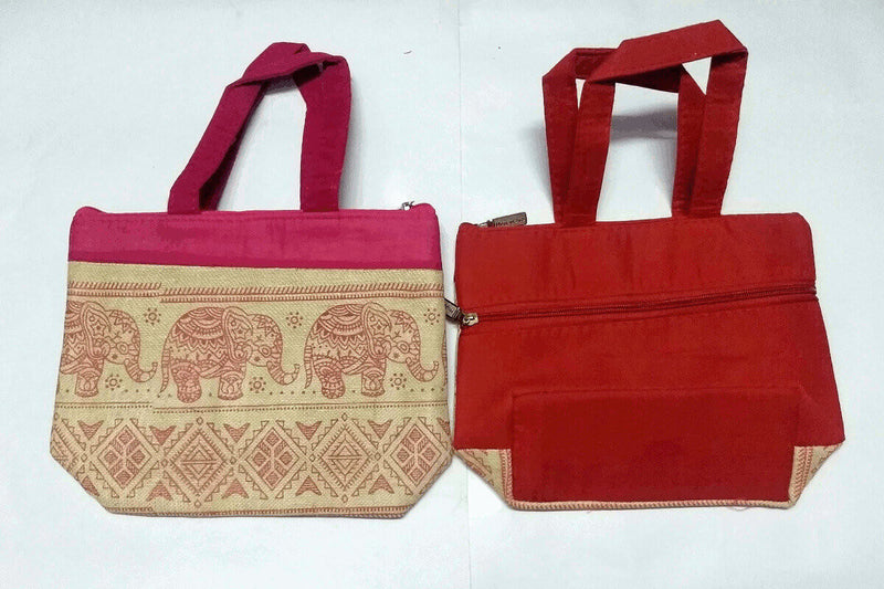 Elephant Print Jute Mix Bag