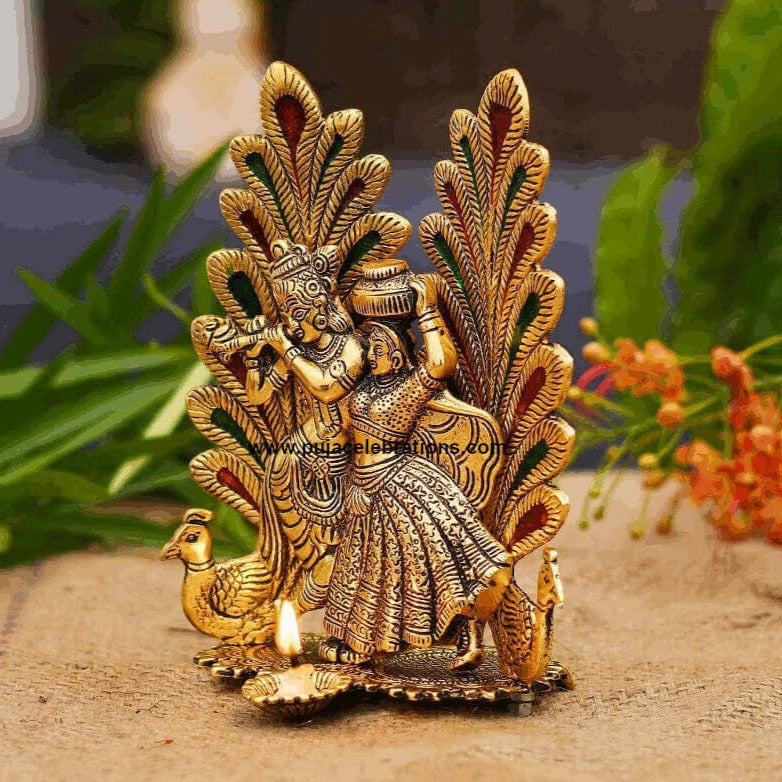 Radha Krishna Peacock Diya