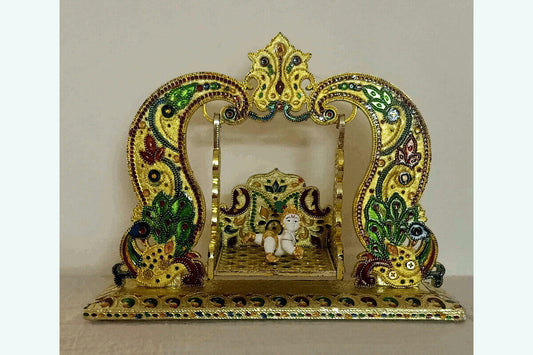 Wooden Meenakari Jhula with Ladoo Gopal