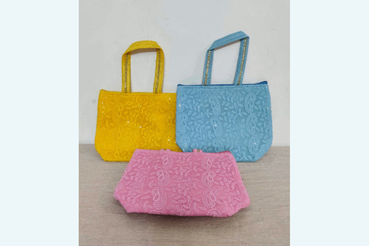 Lucknowi Chikankari Print Handbag