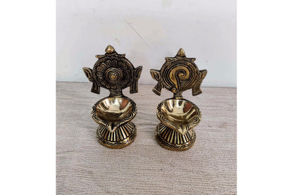 Brass Shankh Chakra Diya Set